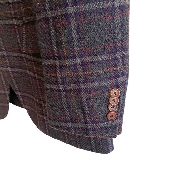 PAL ZILERI Wool Cashmere Checked Plaid Blazer Purple 40R - Picture 6 of 12